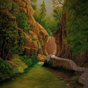 Peinture intitulée "la riviere dans le…" par Jean-Yves Saint Lezer, Œuvre d'art originale, Huile