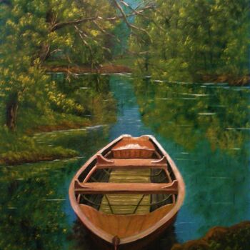 Painting titled "embarcation sur le…" by Jean-Yves Saint Lezer, Original Artwork, Oil