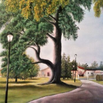 Painting titled "l'arbre dans le parc" by Jean-Yves Saint Lezer, Original Artwork, Oil