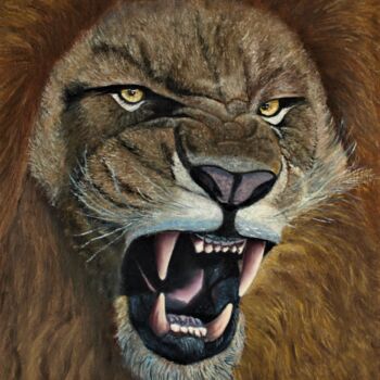 Peinture intitulée "le lion rugissant" par Jean-Yves Saint Lezer, Œuvre d'art originale, Huile