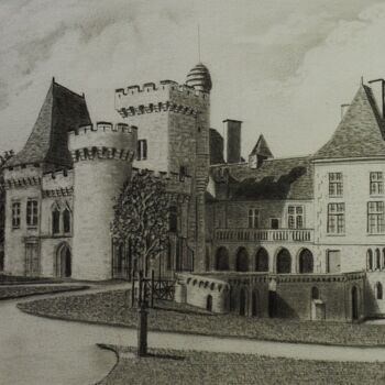 Rysunek zatytułowany „Château de CAMPAGNE” autorstwa Jean-Yves Saint Lezer, Oryginalna praca, Ołówek