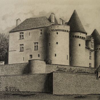 Dessin intitulée "Château FENELON" par Jean-Yves Saint Lezer, Œuvre d'art originale, Crayon