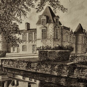 Drawing titled "Château d'ISSAN" by Jean-Yves Saint Lezer, Original Artwork, Pencil