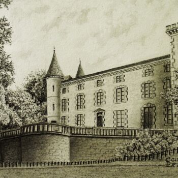 Drawing titled "Château Lamothe du…" by Jean-Yves Saint Lezer, Original Artwork, Pencil
