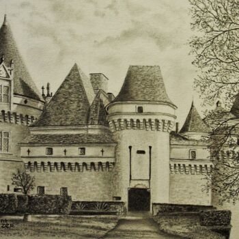 Drawing titled "Château de BANNES" by Jean-Yves Saint Lezer, Original Artwork, Pencil