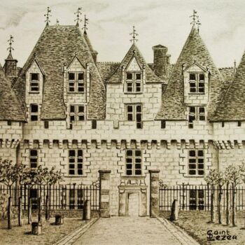 「Château de Monbazil…」というタイトルの描画 Jean-Yves Saint Lezerによって, オリジナルのアートワーク, 鉛筆