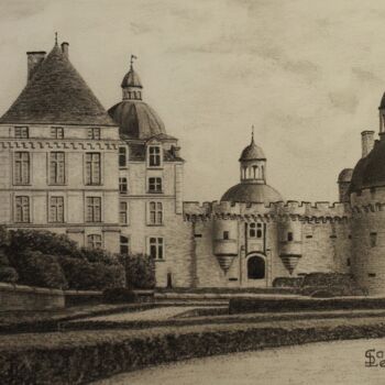Drawing titled "Château HAUTEFORT" by Jean-Yves Saint Lezer, Original Artwork, Pencil