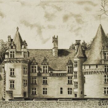 图画 标题为“Château PUYGUILHEM” 由Jean-Yves Saint Lezer, 原创艺术品, 铅笔