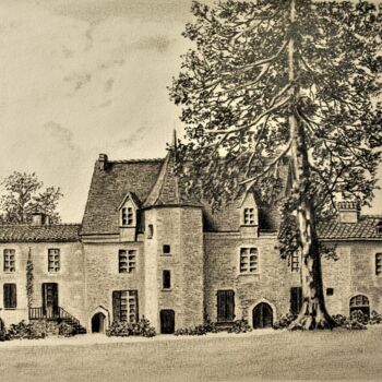 Dessin intitulée "Château de la Salle" par Jean-Yves Saint Lezer, Œuvre d'art originale, Crayon
