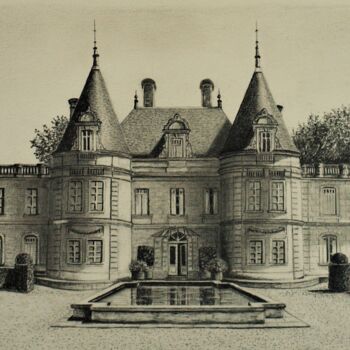 Drawing titled "Château de LUSSAC" by Jean-Yves Saint Lezer, Original Artwork, Pencil