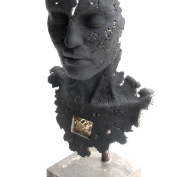 Escultura intitulada "buste patiné noir -…" por Jean-Yves Verne, Obras de arte originais, Cimento