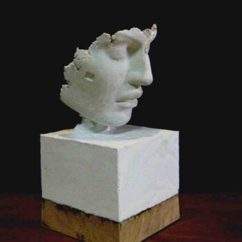 Escultura intitulada "tête en  ciment bla…" por Jean-Yves Verne, Obras de arte originais, Cimento
