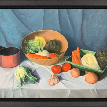 Painting titled "Legumes 2020" by Jean Calmon, Original Artwork, Oil Mounted on Wood Stretcher frame