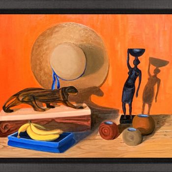 Painting titled "Souvenirs du Gabon" by Jean Calmon, Original Artwork, Oil Mounted on Wood Stretcher frame