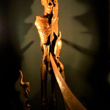 Sculpture titled "L'agonie du Minotau…" by Jean-Charles Ferrand, Original Artwork, Wood