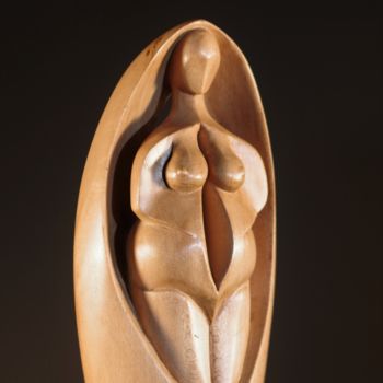Sculpture titled "Déesse-Mère 24 (Man…" by Jean-Charles Ferrand, Original Artwork, Wood