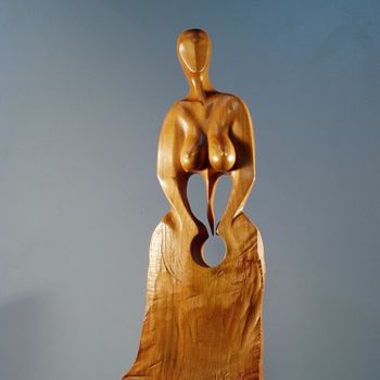 Sculptuur getiteld "Déesse-Mère 5" door Jean-Charles Ferrand, Origineel Kunstwerk, Hout