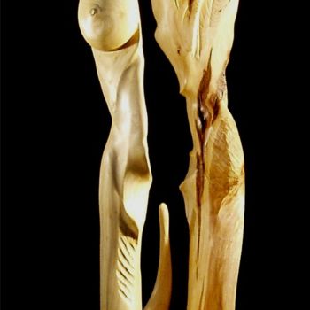 Sculpture titled "Adam et Eve" by Jean-Charles Ferrand, Original Artwork, Wood