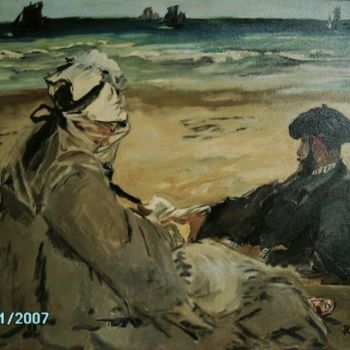 Pittura intitolato "Sur_la_plage.jpeg" da Jean-Claude Brouillet, Opera d'arte originale, Olio