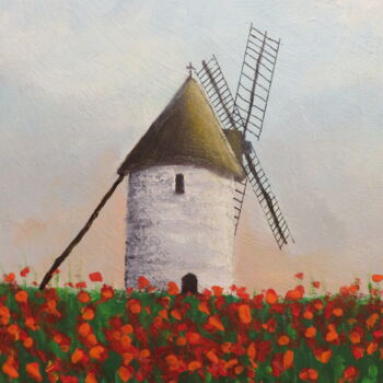 Painting titled "Coquelicots au moul…" by Jean-Claude Plet, Original Artwork, Acrylic