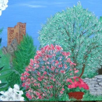 Malerei mit dem Titel "Roquebrun, Jardin m…" von Jc C-S ' Art, Original-Kunstwerk, Öl Auf Keilrahmen aus Holz montiert