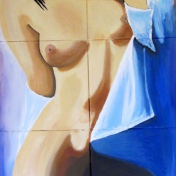 Painting titled "Femme surprise" by Jean Claude Ciutad-Savary, Original Artwork, Oil Mounted on Wood Stretcher frame