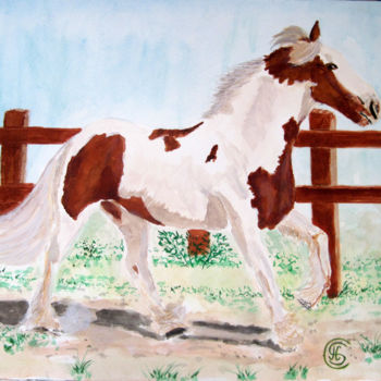 Painting titled "petit-cheval.n°316…" by Jc C-S ' Art, Original Artwork, Watercolor