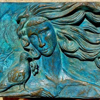 Sculpture intitulée "Peace, Love and wine" par Jeane Seah, Œuvre d'art originale, Bronze
