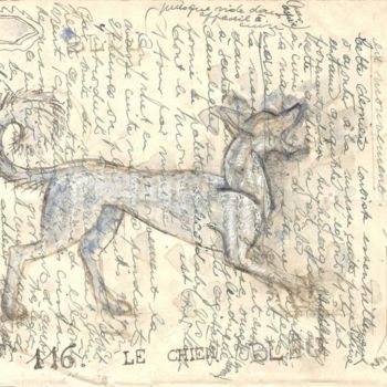 Dessin intitulée "Chien blue/ Blue dog" par Jean Erick De Hyères De Hyères, Œuvre d'art originale