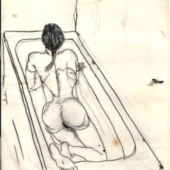 Dibujo titulada "Nue à la baignoire" por Jean Erick De Hyères De Hyères, Obra de arte original