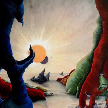 Картина под названием "Rivage au deux sole…" - Jean Gaudet, Подлинное произведение искусства