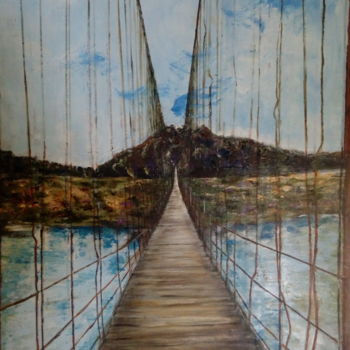 Schilderij getiteld "Pont suspendu" door Jeanine Adell, Origineel Kunstwerk, Olie
