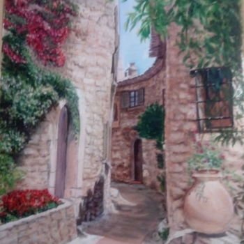 Painting titled "Ruelle ombragée" by Jeanine Adell, Original Artwork, Oil