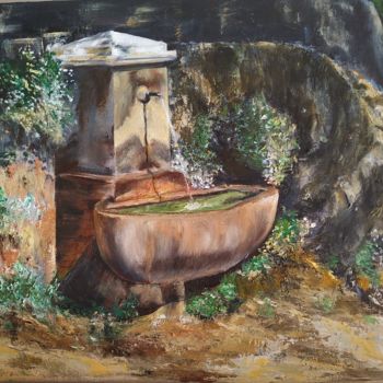 Malerei mit dem Titel "Fontaine fleurie" von Jeanine Adell, Original-Kunstwerk, Öl