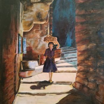 Pintura intitulada "femme corse" por Jeanine Adell, Obras de arte originais, Óleo