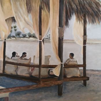 Painting titled "une soirée d'été" by Jeanine Adell, Original Artwork, Oil