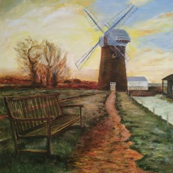 Painting titled "moulin à vent" by Jeanine Adell, Original Artwork, Oil