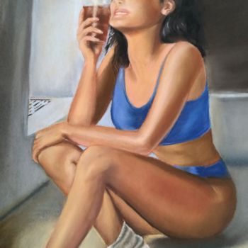 Drawing titled "Détente rafraîchiss…" by Jeanine Adell, Original Artwork, Pastel