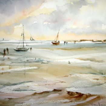 Painting titled "2010-08-21-wadden-p…" by Jeanine Van Hoecke, Original Artwork, Watercolor