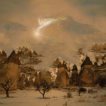 Malerei mit dem Titel "L'ange du village" von Jean Levant, Original-Kunstwerk, Aquarell