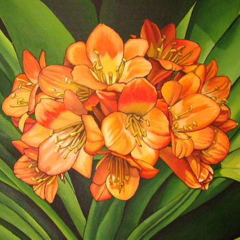 Peinture intitulée "Les fleurs oranges" par Jean-Luc Bernard, Œuvre d'art originale, Acrylique