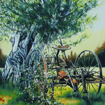 제목이 "La vieille faneuse"인 미술작품 Jean-Marc Moisy로, 원작, 기름 나무 들것 프레임에 장착됨