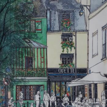 Painting titled "rue Galande Paris" by Jean-Marc Moisy, Original Artwork, Watercolor