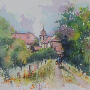 Painting titled "village de Haute Sa…" by Jean-Marc Moisy, Original Artwork, Watercolor