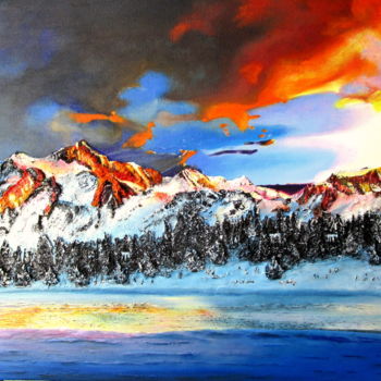 Painting titled "Montagne et mer de…" by Jean Marie Vincent, Original Artwork, Acrylic