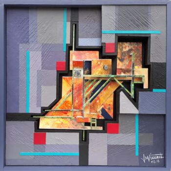 Painting titled "Composition" by Jean Marie Vincent, Original Artwork, Collages Mounted on Wood Stretcher frame