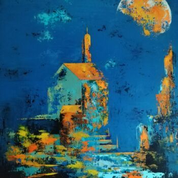 Painting titled "Divagations nocturn…" by Jean Maurice Silvain, Original Artwork, Acrylic Mounted on Wood Stretcher frame