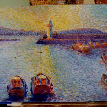 Pintura intitulada "port breton" por Jean-Michel Coriou, Obras de arte originais, Óleo