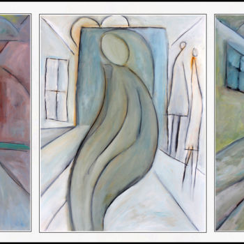 Painting titled "TRIPTYQUE VILLE" by Jean Mirre, Original Artwork, Oil