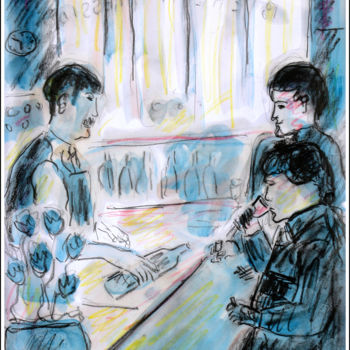 「LE ZINC」というタイトルの絵画 Jean Mirreによって, オリジナルのアートワーク, オイル